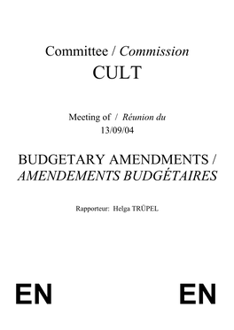 Committee / Commission BUDGETARY AMENDMENTS