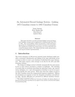 An Automated Record Linkage System - Linking 1871 Canadian Census to 1881 Canadian Census