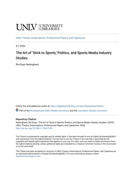 Stick to Sports,' Politics, and Sports Media Industry Studies