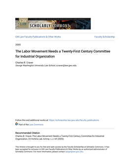 The Labor Movement Needs a Twenty-First Century Committee for Industrial Organization