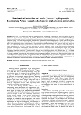 Handicraft of Butterflies and Moths (Insecta: Lepidoptera) in Bantimurung Nature Recreation Park and Its Implications on Conservation