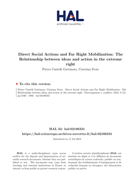 Direct Social Actions and Far Right Mobilization: the Relationship Between Ideas and Action in the Extreme Right Pietro Castelli Gattinara, Caterina Froio