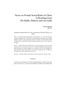 Notes on Female Sexual Roles in China in Readings from Du Halde, Diderot and Van Gulik