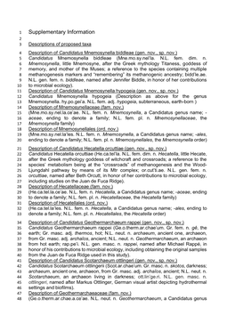 Supplementary Information 2 3 Descriptions of Proposed Taxa 4 Description of Candidatus Mnemosynella Biddleae (Gen