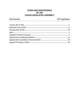 Votes and Proceedings of the Yukon Legislative Assembly