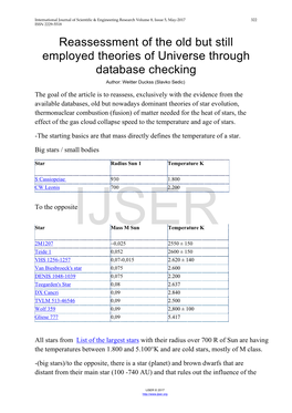 Reassessment of the Old but Still Employed Theories of Universe Through Database Checking Author: Weitter Duckss (Slavko Sedic)