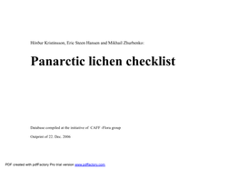 Panarctic Lichen Checklist