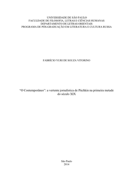 Universidade De São Paulo Faculdade De Filosofia, Letras E Ciências Humanas Departamento De Letras Orientais Programa De Pós-Graduação Em Literatura E Cultura Russa