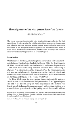 The Uniqueness of the Nazi Persecution of the Gypsies