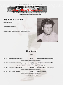 Fight Record Alby Hollister (Islington)