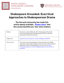 Shakespeare Grounded: Ecocritical Approaches to Shakespearean Drama