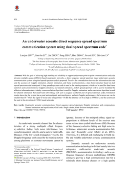 An Underwater Acoustic Direct Sequence Spread Spectrum Communication System Using Dual Spread Spectrum Code*