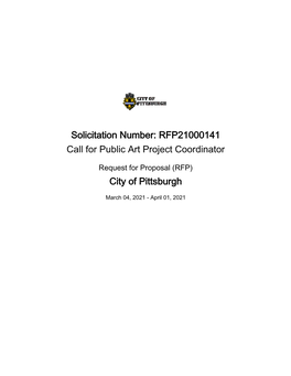 Solicitation Number: RFP21000141 Call for Public Art Project Coordinator