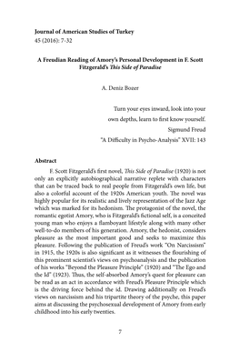 7-32 a Freudian Reading of Amory's Personal Development