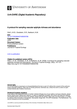 A Protocol for Sampling Vascular Epiphyte Richness and Abundance