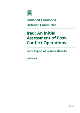 Iraq: an Initial Assessment of Post- Conflict Operations