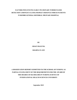 Factors Associated with Early Tb Case Detection Among Updf Patients in Bombo General Referral Military Hospital