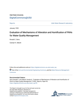 Evaluation of Mechanisms of Alteration and Humification of Pahs for Water Quality Management