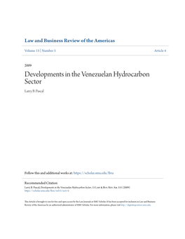 Developments in the Venezuelan Hydrocarbon Sector Larry B