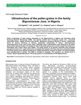 Ultrastructure of the Pollen Grains in the Family Bignoniaceae Juss. in Nigeria