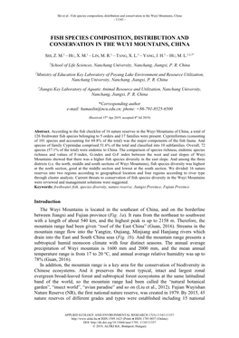 Fish Species Composition, Distribution and Conservation in the Wuyi Mountains, China - 11341
