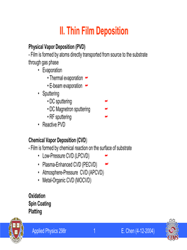 II. Thin Film Deposition