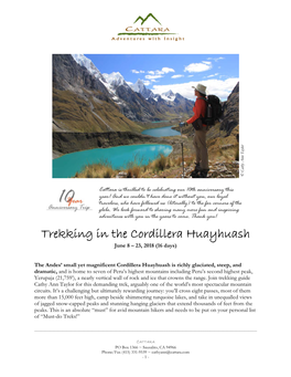Trekking in the Cordillera Huayhuash June 8 – 23, 2018 (16 Days)