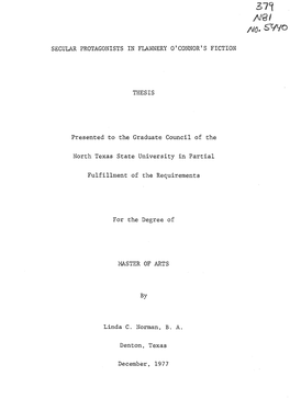 Secular Protagonists in Flannery O'connor 'S Fiction