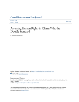 Assessing Human Rights in China: Why the Double Standard Randall Peerenboom