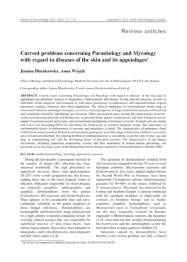 Review Articles Current Problems Concerning Parasitology And