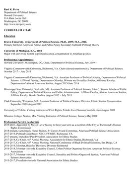 Ravi K. Perry Department of Political Science Howard University 114 Alain Locke Hall Washington, DC 20059