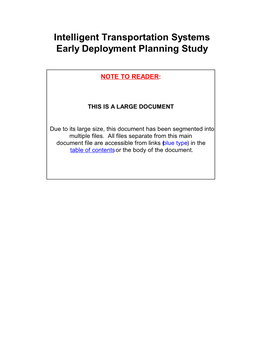 Intelligent Transportation Systems Early Deployment Planning Study