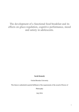 The Development of a Functional Food Breakfast and Its Effects on Gluco-Regulation, Cognitive Performance, Mood and Satiety in Adolescents