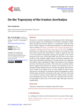 On the Toponymy of the Iranian Azerbaijan