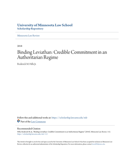 Binding Leviathan: Credible Commitment in an Authoritarian Regime Roderick M