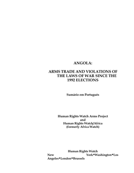 Angola: Arms Trade and Violations of the Laws of War Since the 1992 Elections