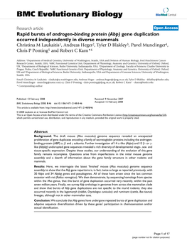 Rapid Bursts of Androgen-Binding Protein (Abp) Gene Duplication