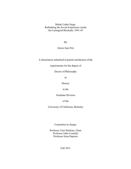 Minds Under Siege: Rethinking the Soviet Experience Inside the Leningrad Blockade, 1941-45