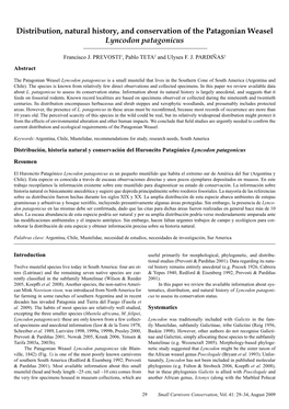 Distribution, Natural History, and Conservation of the Patagonian Weasel Lyncodon Patagonicus