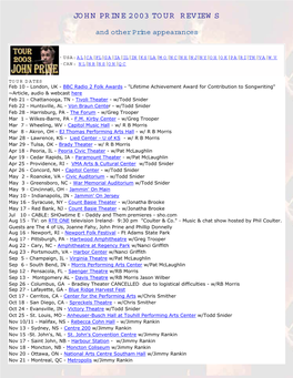 John Prine Concert Gigs Tour Date Schedule Information
