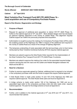 A629 Phase 1B – Land Acquisition and Use of Compulsory Purchase Powers