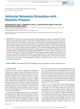 Here Are a Number of Trafﬁc [6] and Network [7] Simulation Ness of the Vehicle Sensor Systems [1]