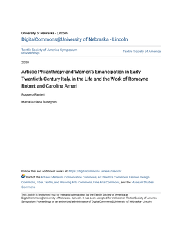 Artistic Philanthropy and Women's Emancipation in Early Twentieth