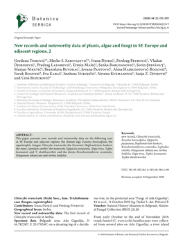 New Records and Noteworthy Data of Plants, Algae and Fungi in SE Europe and Adjacent Regions, 2