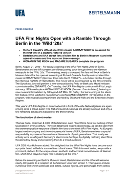 UFA Film Nights Open with a Ramble Through Berlin in the ‘Wild ‘20S’