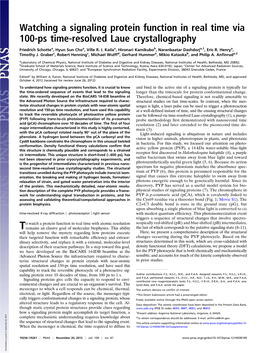 Watching a Signaling Protein Function in Real Time Via 100-Ps Time-Resolved Laue Crystallography