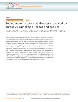 Evolutionary History of Coleoptera Revealed by Extensive Sampling of Genes and Species