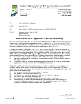 Notice of Decision: Approval – Effective Immediately