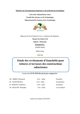 Etude Des Revêtements D'étanchéité Pour Toitures Et Terrasses Des