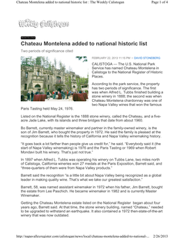 Chateau Montelena Added to National Historic List : the Weekly Calistogan Page 1 of 4